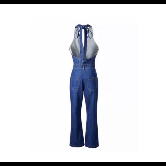 Denim backless jump suit - Picture 3 of 4